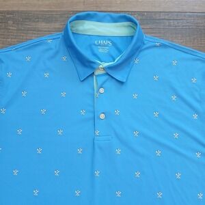 Chaps Polo Mens 2XL XXL Blue Golf Clubs‎ Print AOP Performance Stretch Flex